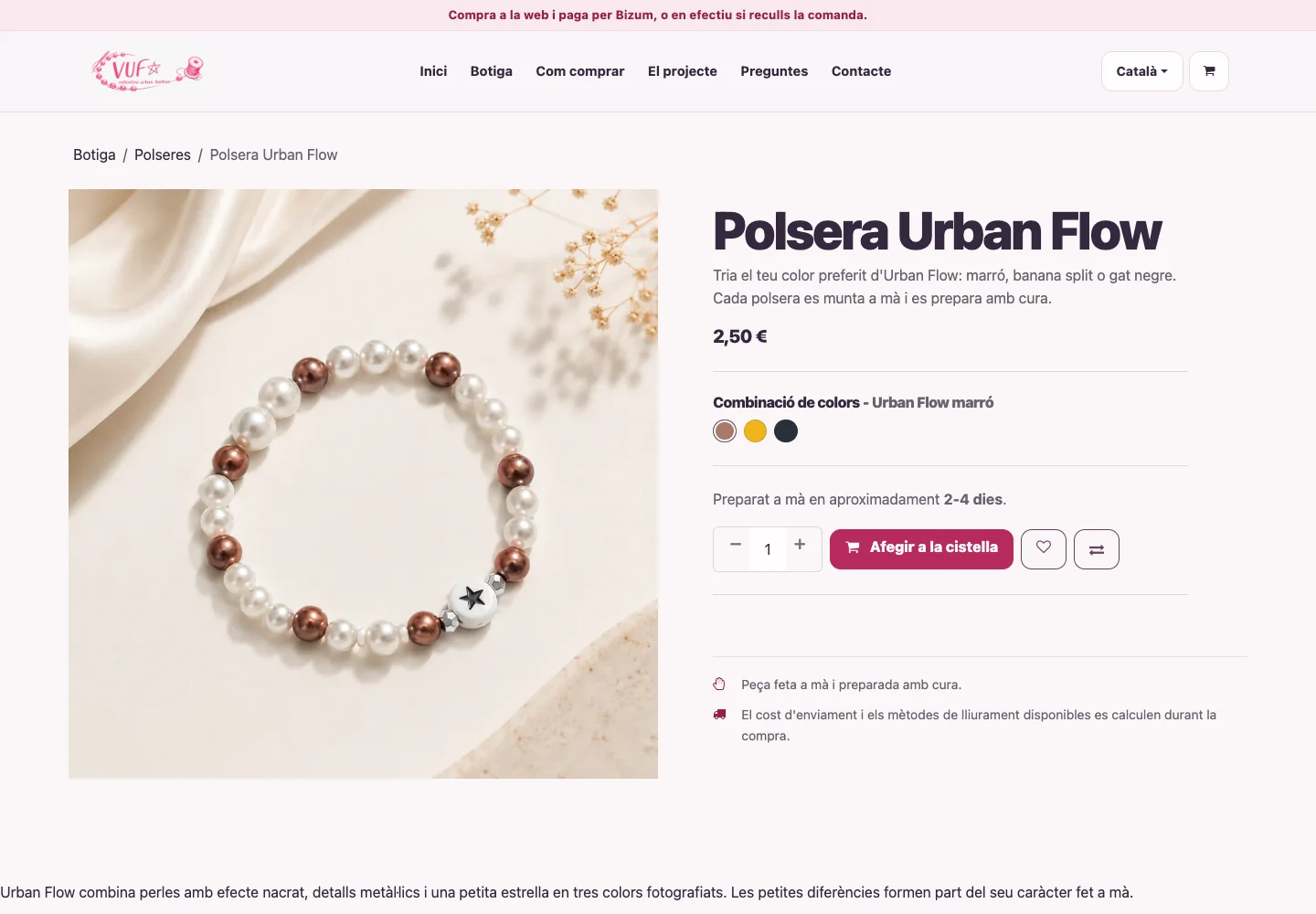 Urban Flow bracelet page with photography, colour variants and direct purchase