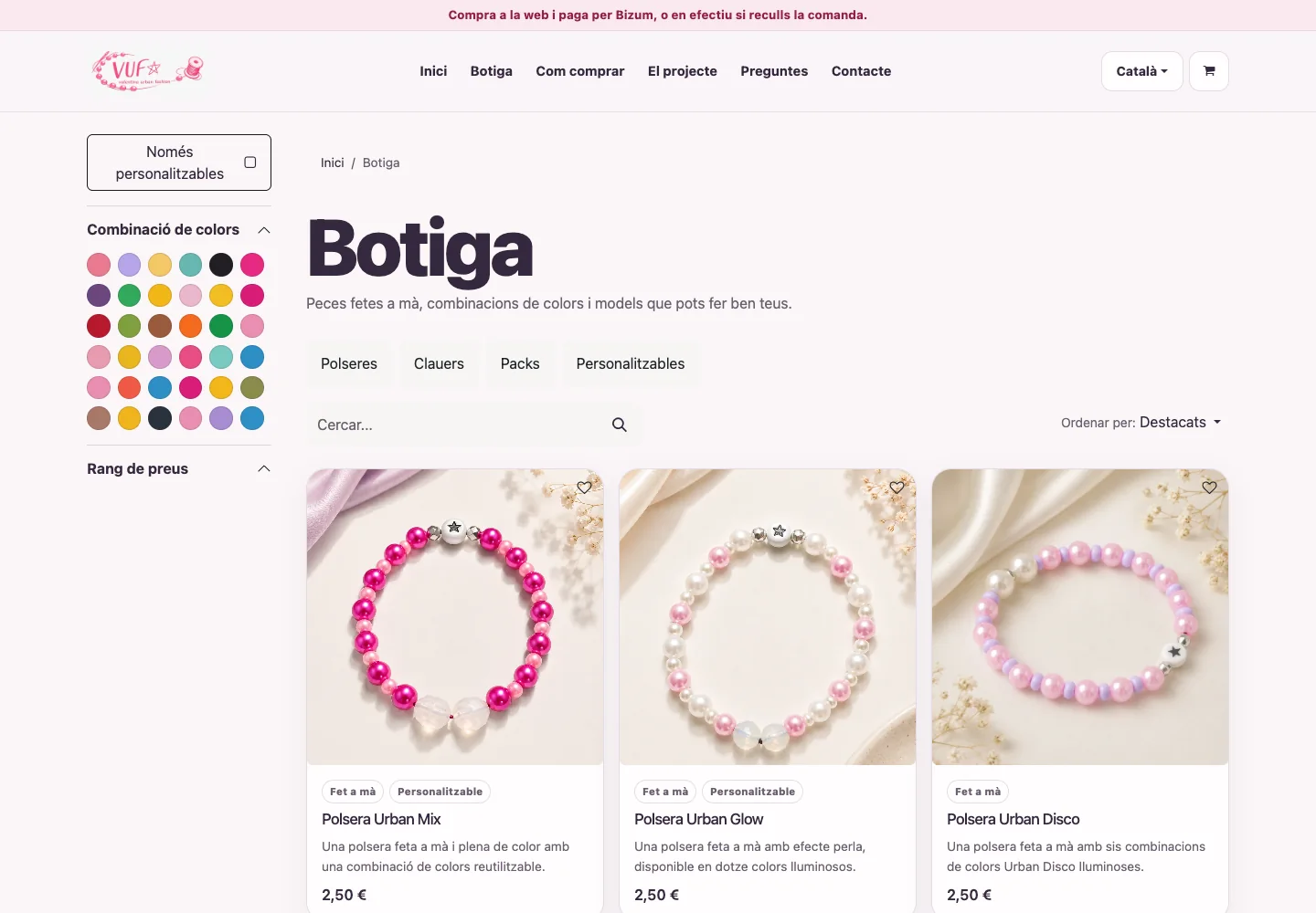Public catalogue with colour filters, categories and photographed products